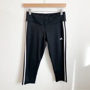 Adidas Stripe Black Cropped Workout Leggings Pants Bottoms
